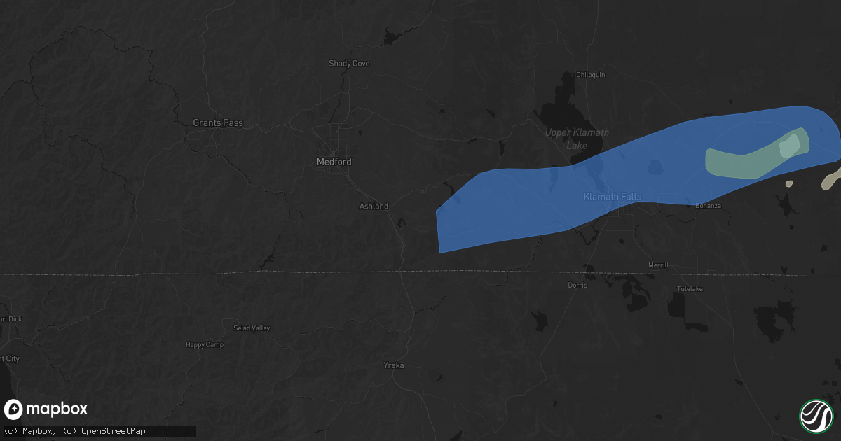 Hail map in Ashland, OR on May 27, 2026