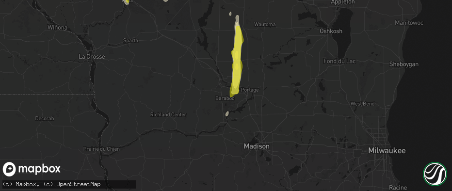 Hail map in Baraboo, WI on May 27, 2026