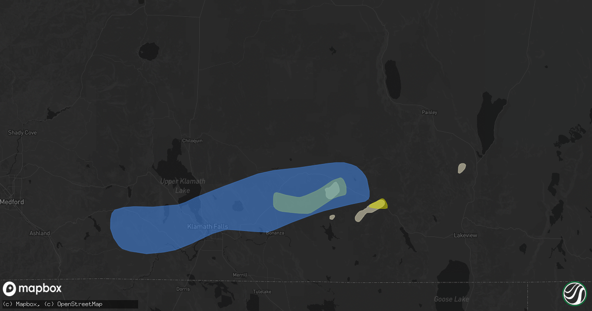 Hail map in Beatty, OR on May 27, 2026