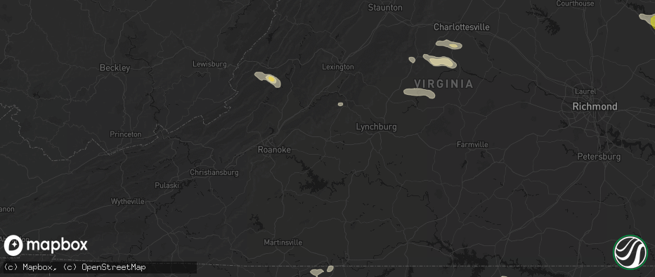Hail map in Bedford, VA on May 27, 2026