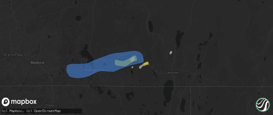 Hail map in Bly, OR on May 27, 2026