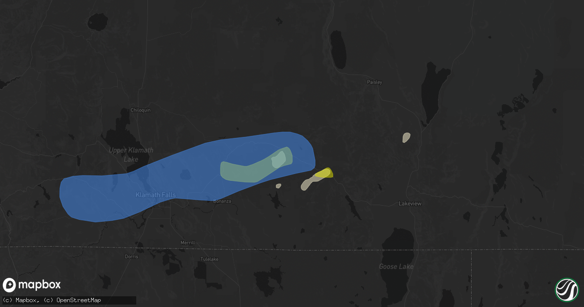 Hail map in Bly, OR on May 27, 2026