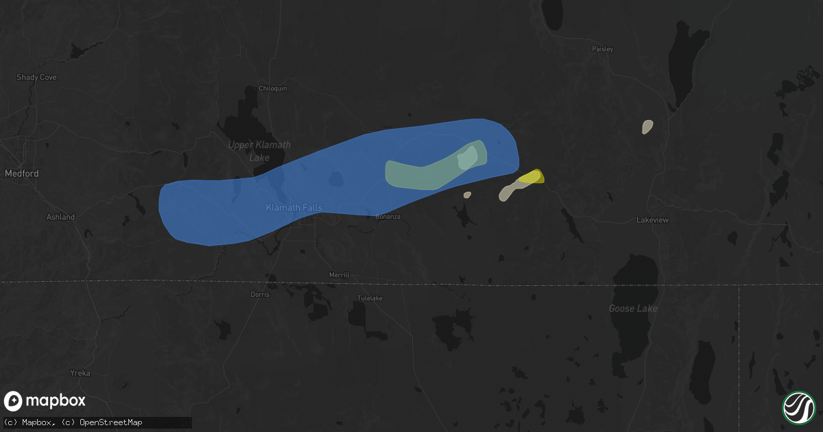 Hail map in Bonanza, OR on May 27, 2026