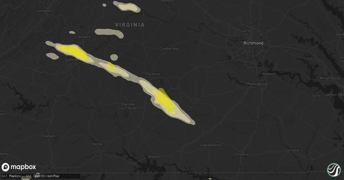 Hail map in Burkeville, VA on May 27, 2026