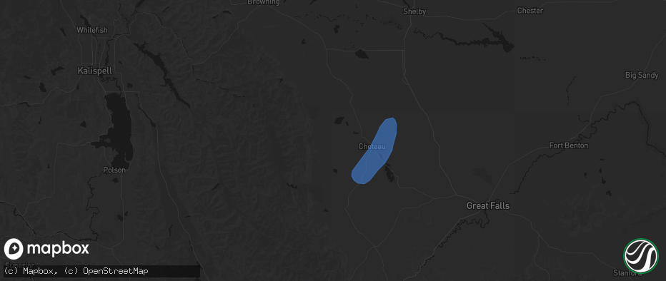 Hail map in Choteau, MT on May 27, 2026