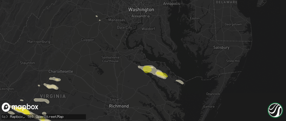 Hail map in Colonial Beach, VA on May 27, 2026
