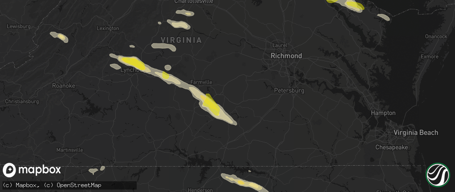 Hail map in Crewe, VA on May 27, 2026
