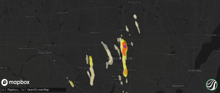 Hail map in Edgar, WI on May 27, 2026