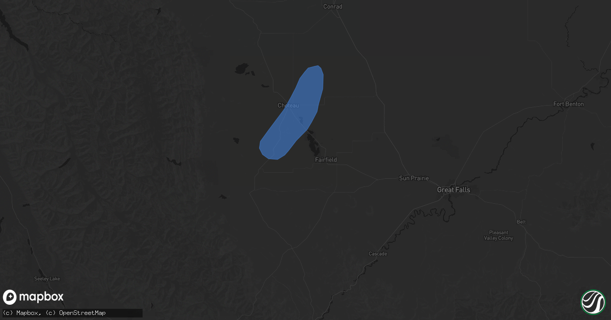 Hail map in Fairfield, MT on May 27, 2026