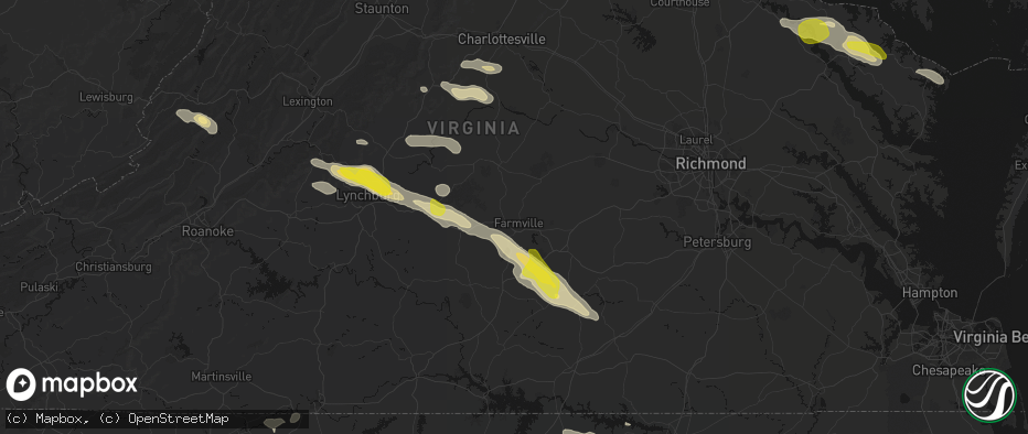 Hail map in Farmville, VA on May 27, 2026