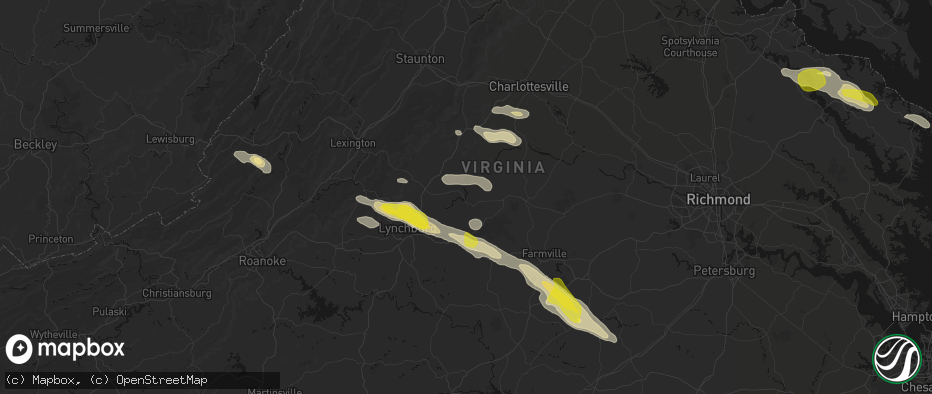 Hail map in Gladstone, VA on May 27, 2026