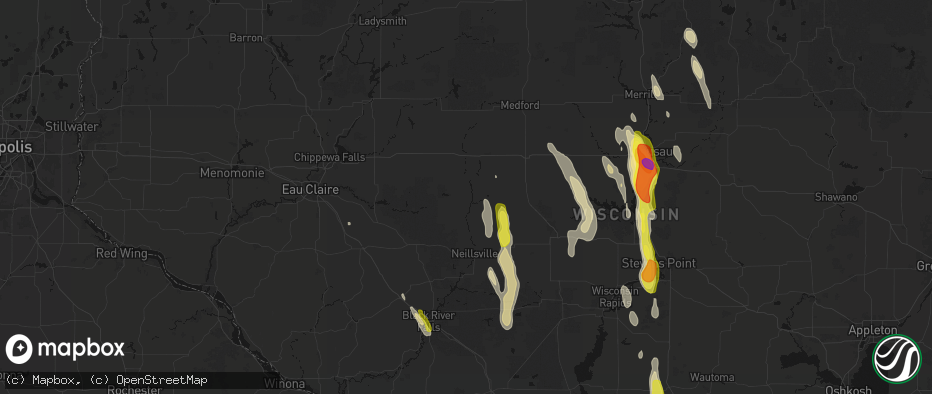 Hail map in Greenwood, WI on May 27, 2026