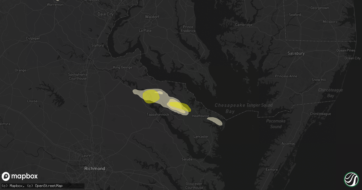 Hail map in Hague, VA on May 27, 2026