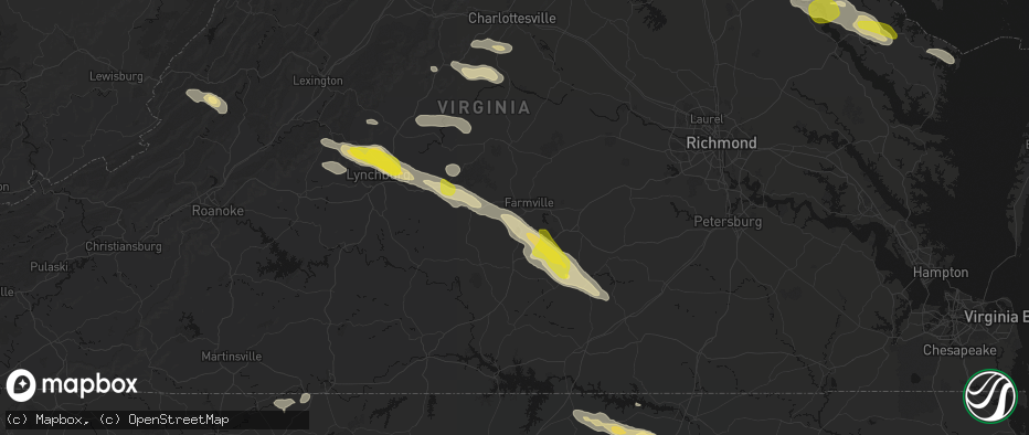 Hail map in Hampden Sydney, VA on May 27, 2026