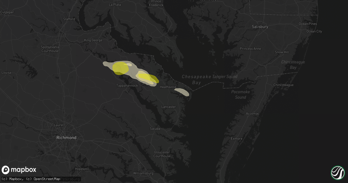 Hail map in Heathsville, VA on May 27, 2026