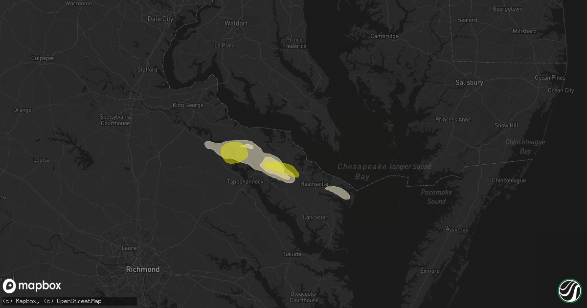 Hail map in Kinsale, VA on May 27, 2026