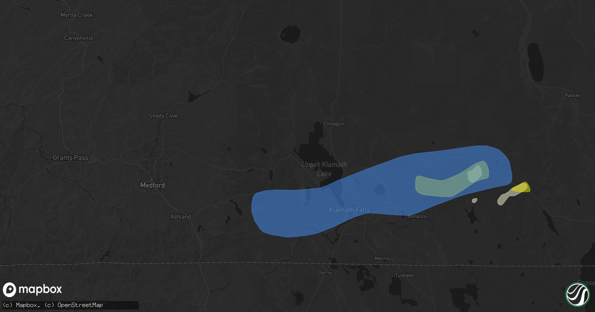 Hail map in Klamath Falls, OR on May 27, 2026