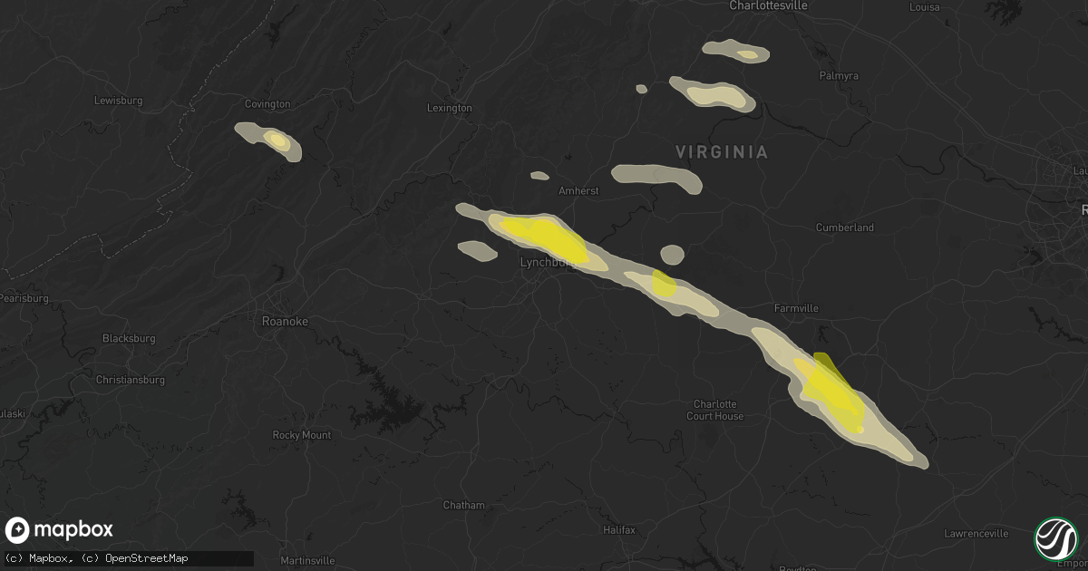 Hail map in Lynchburg, VA on May 27, 2026