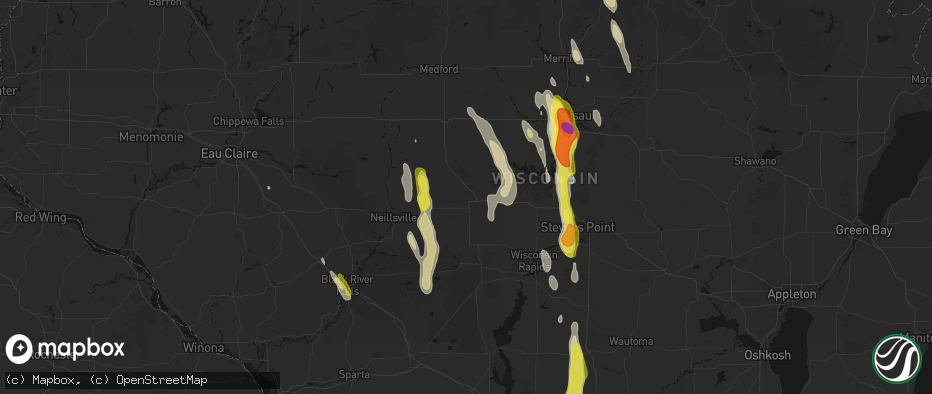 Hail map in Marshfield, WI on May 27, 2026