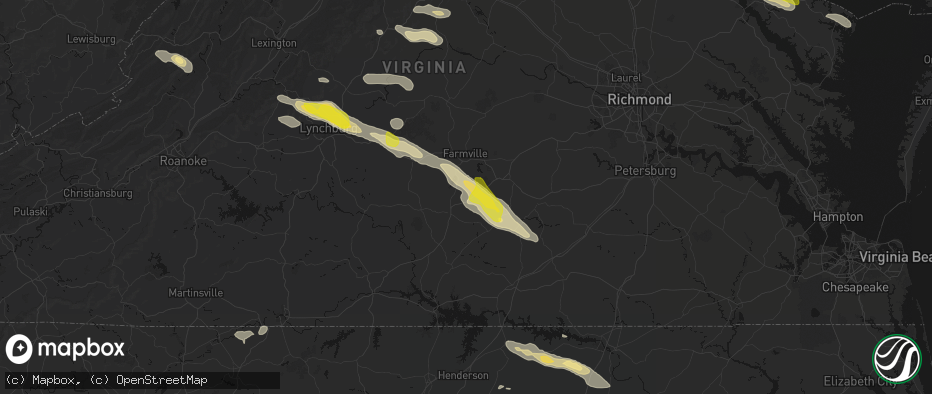 Hail map in Meherrin, VA on May 27, 2026