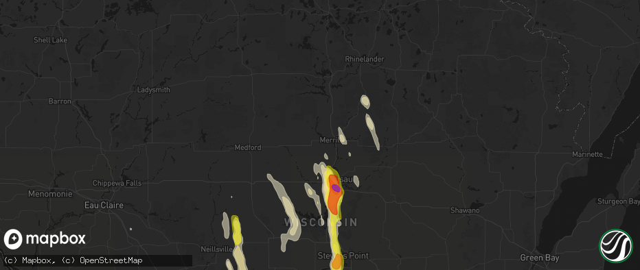 Hail map in Merrill, WI on May 27, 2026