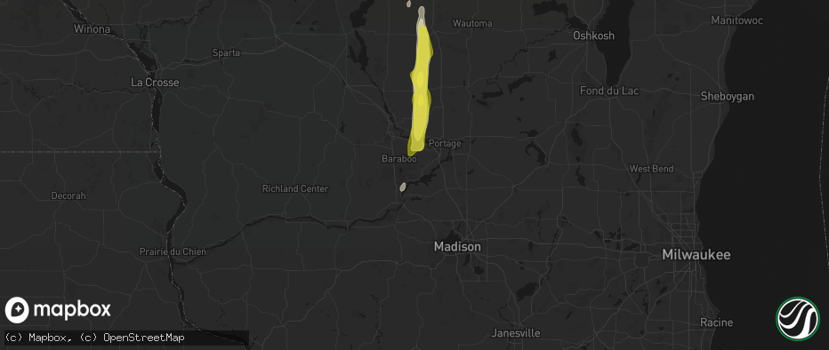 Hail map in Merrimac, WI on May 27, 2026