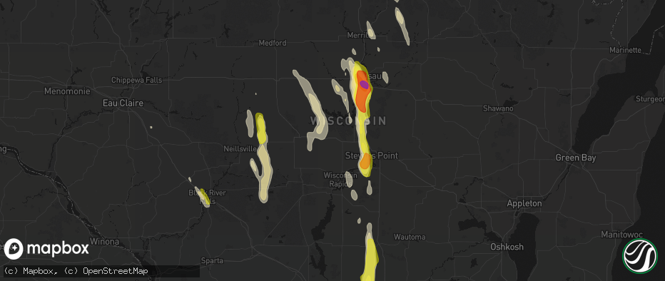 Hail map in Milladore, WI on May 27, 2026