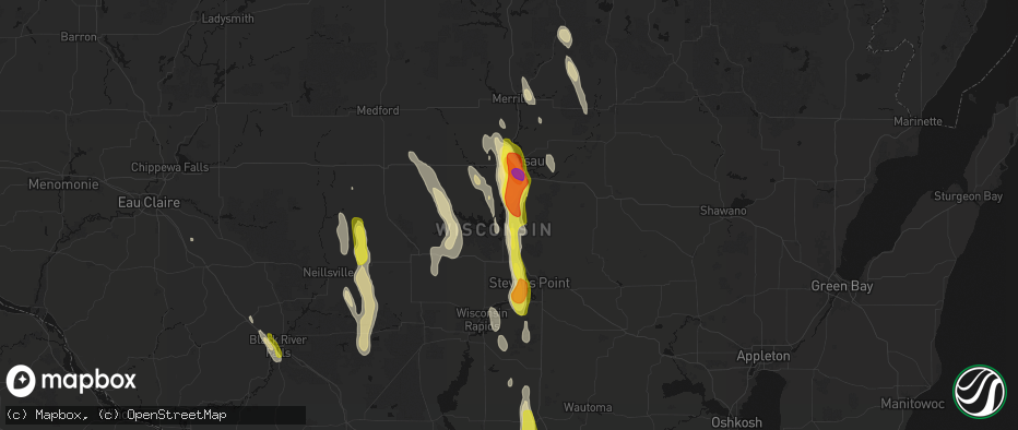 Hail map in Mosinee, WI on May 27, 2026