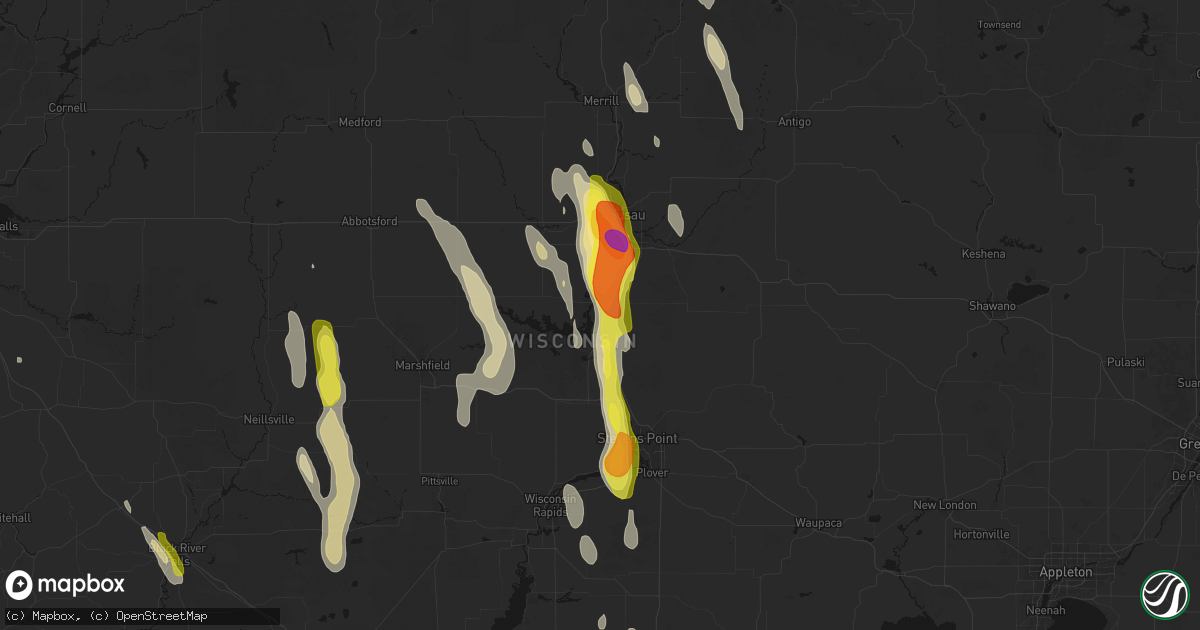 Hail map in Mosinee, WI on May 27, 2026