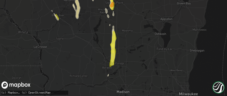 Hail map in Oxford, WI on May 27, 2026