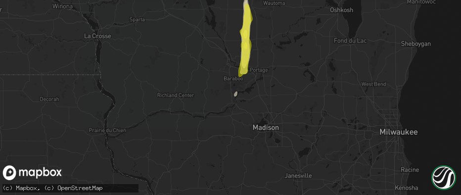 Hail map in Prairie Du Sac, WI on May 27, 2026