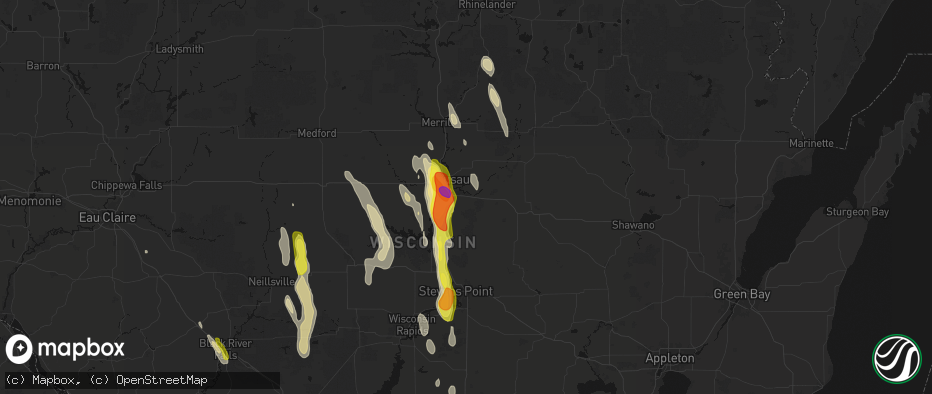 Hail map in Schofield, WI on May 27, 2026
