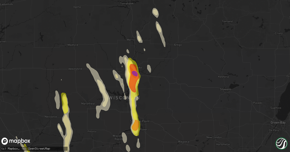 Hail map in Schofield, WI on May 27, 2026