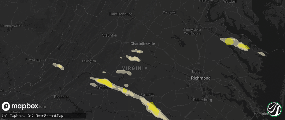 Hail map in Scottsville, VA on May 27, 2026