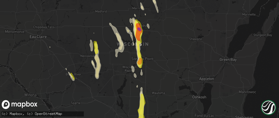 Hail map in Stevens Point, WI on May 27, 2026