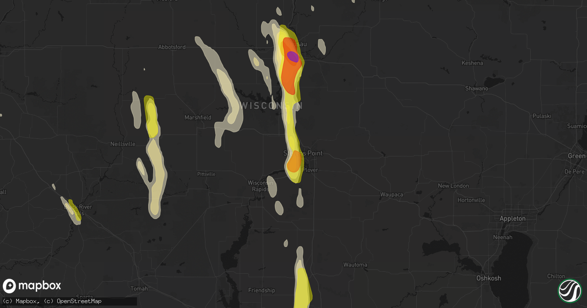 Hail map in Stevens Point, WI on May 27, 2026