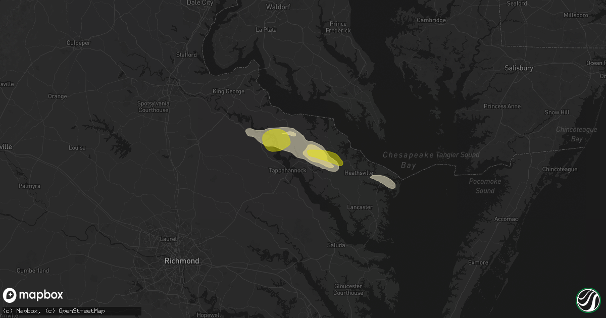 Hail map in Warsaw, VA on May 27, 2026