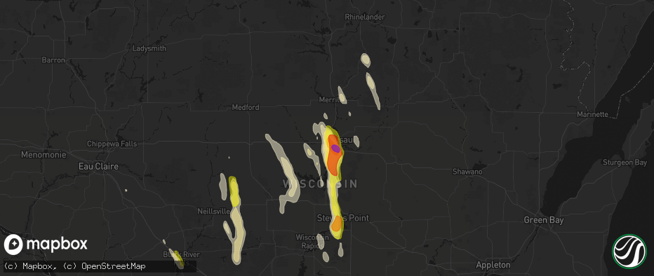 Hail map in Wausau, WI on May 27, 2026