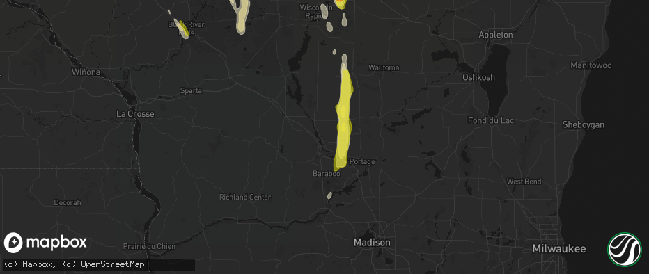 Hail map in Wisconsin Dells, WI on May 27, 2026