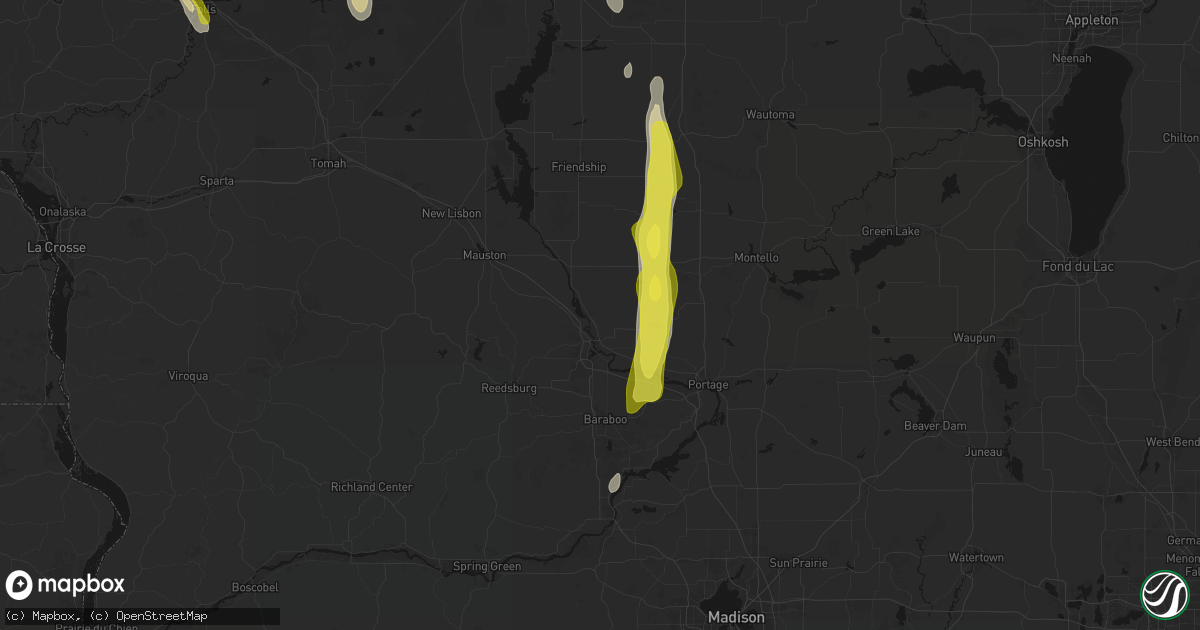 Hail map in Wisconsin Dells, WI on May 27, 2026