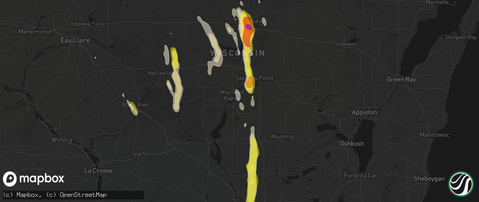 Hail map in Wisconsin Rapids, WI on May 27, 2026