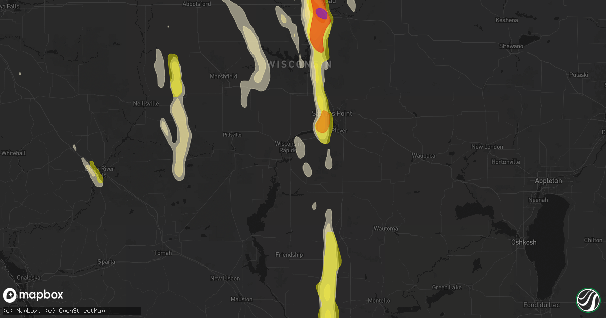 Hail map in Wisconsin Rapids, WI on May 27, 2026