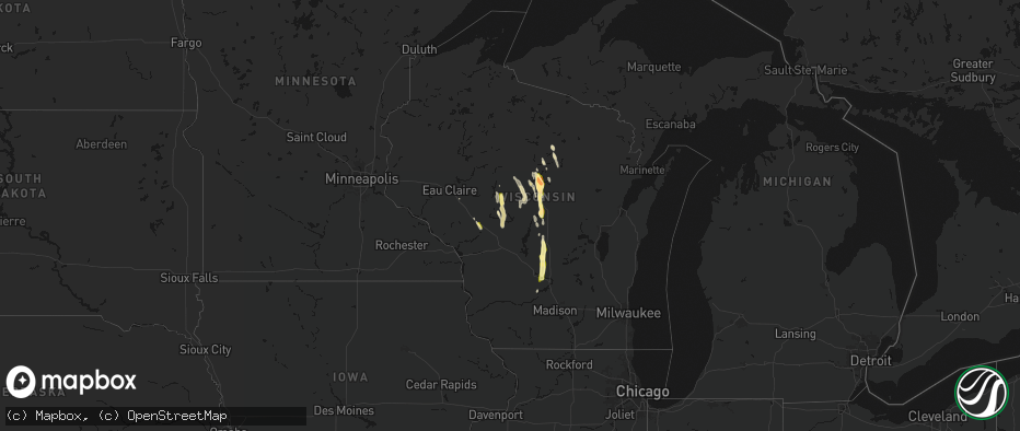 Hail map in Wisconsin on May 27, 2026