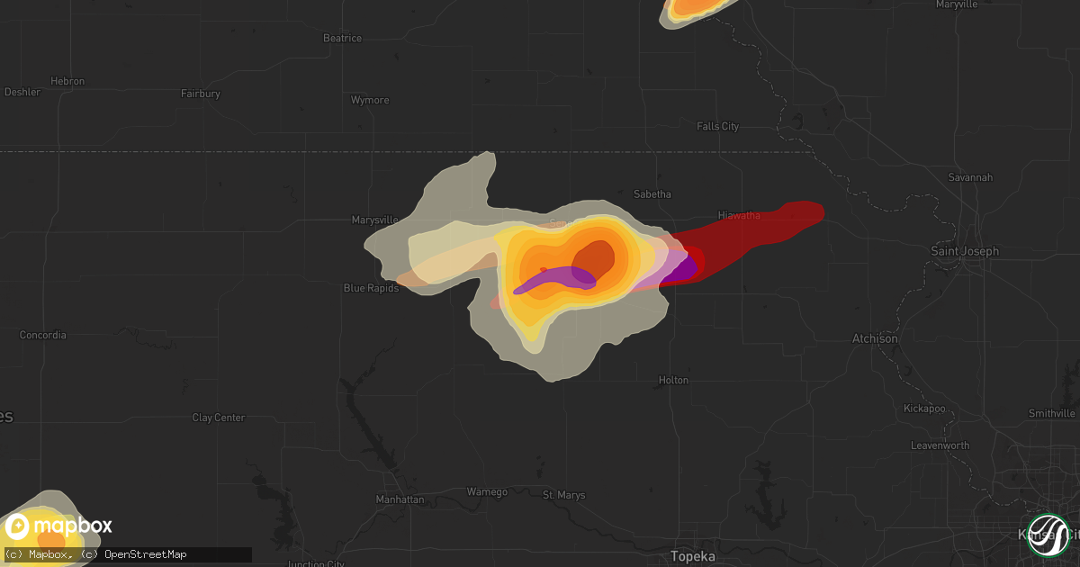 Hail map in Centralia, KS on May 28, 2013