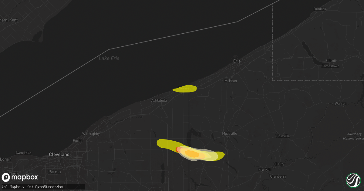 Hail map in Conneaut, OH on May 28, 2013
