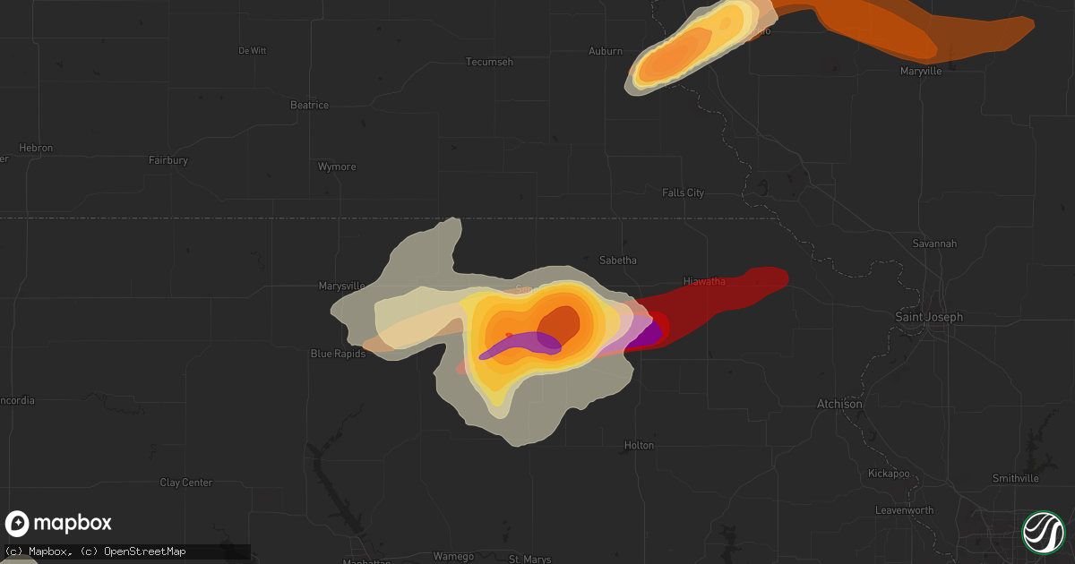 Hail map in Seneca, KS on May 28, 2013