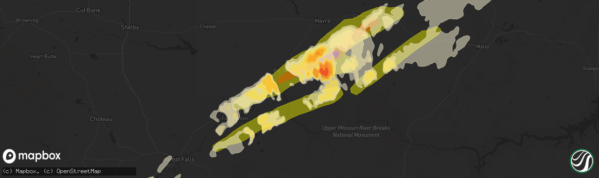 Hail map in Big Sandy, MT on May 28, 2014