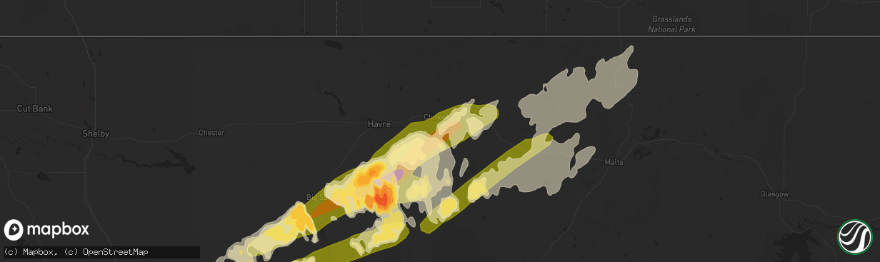 Hail map in Chinook, MT on May 28, 2014