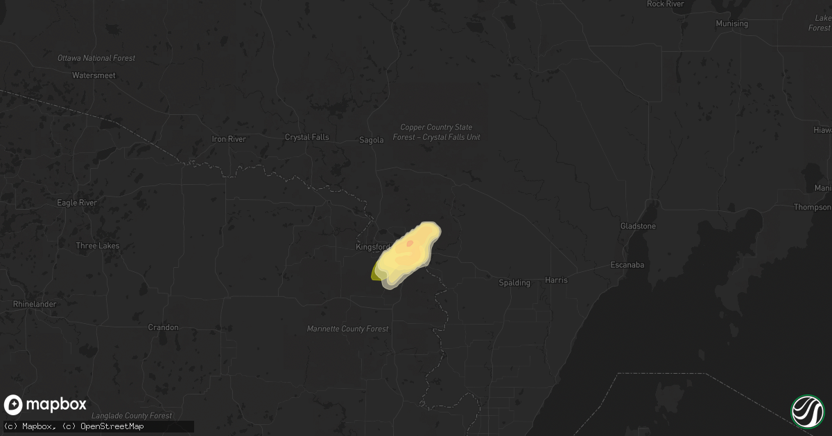Hail map in Norway, MI on May 28, 2015