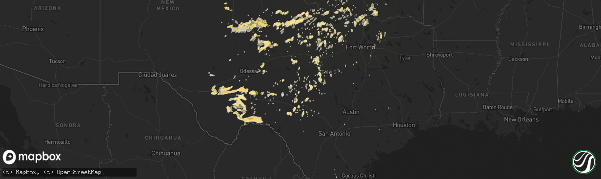 Hail map in Texas on May 28, 2015